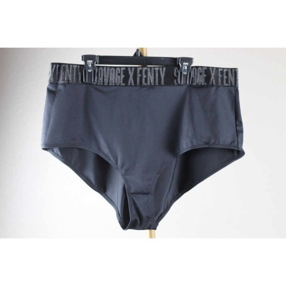 Savage X Fenty Black High Waisted Logo Band Brief Panties NWT Size M